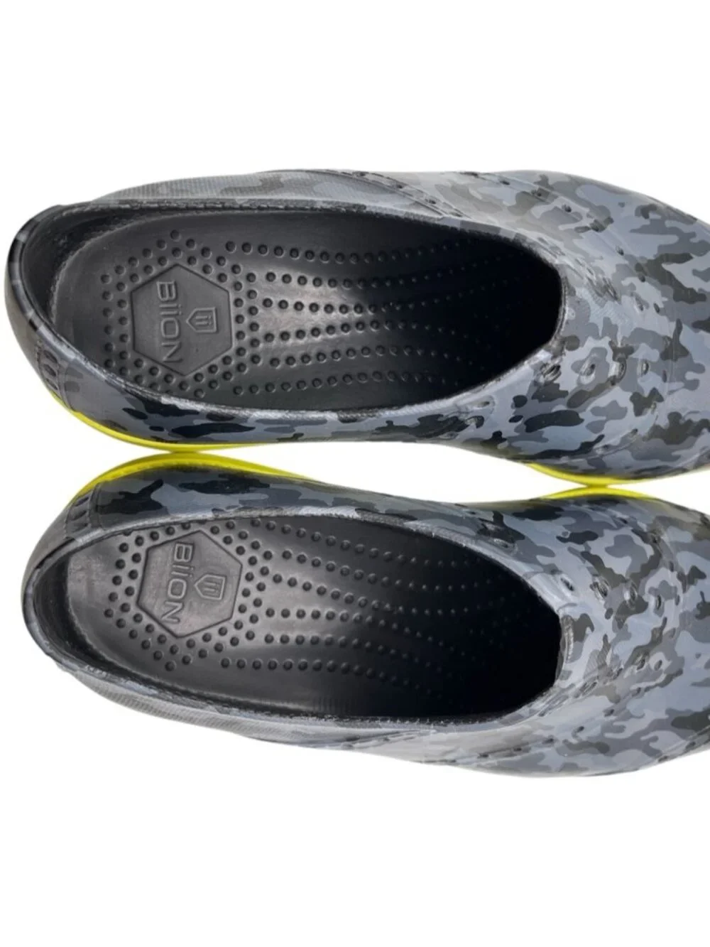 Biion Oxford Wingtip Spikeless Golf Shoes Women's 8 Grey Camo Yellow Men's 6